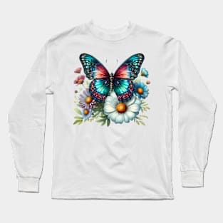 A butterfly decorated with beautiful colorful flowers. Long Sleeve T-Shirt